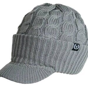 Newsboy Cable Knitted Hat with Visor Bill Winter Warm Hat for Women (Dark Gray)